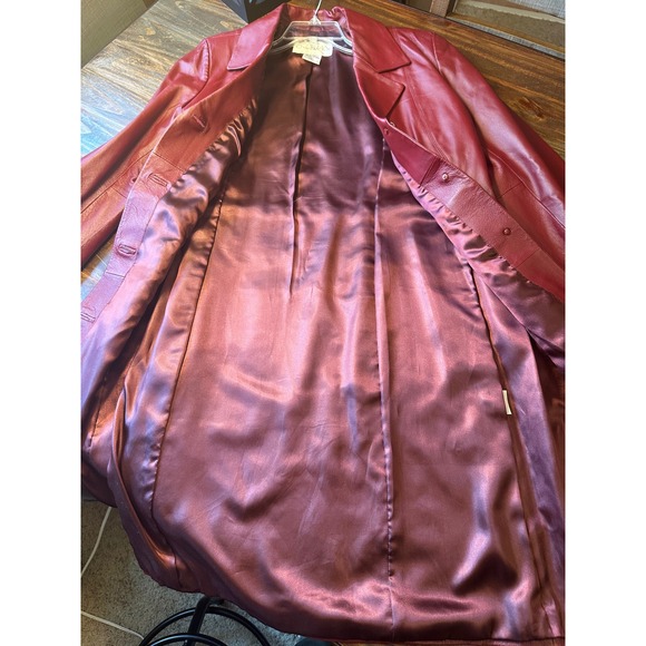 Chadwick's Burgundy Leather Trench Coat Longline Button Front Woman's Jacket M - Picture 15 of 15